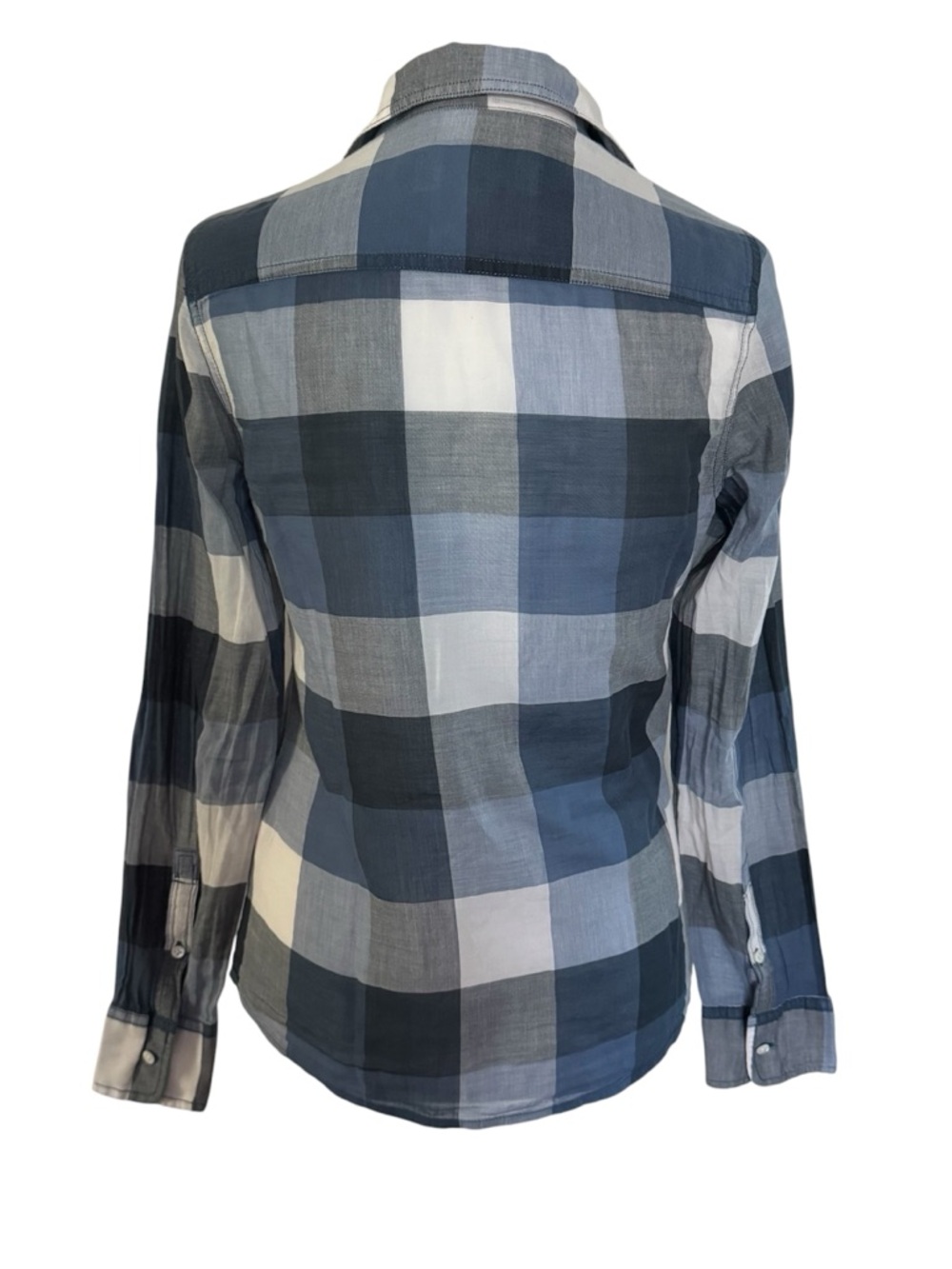 Abercrombie & Fitch Blue Plaid Sheer Button-Up Shirt Small - Picture 4 of 10